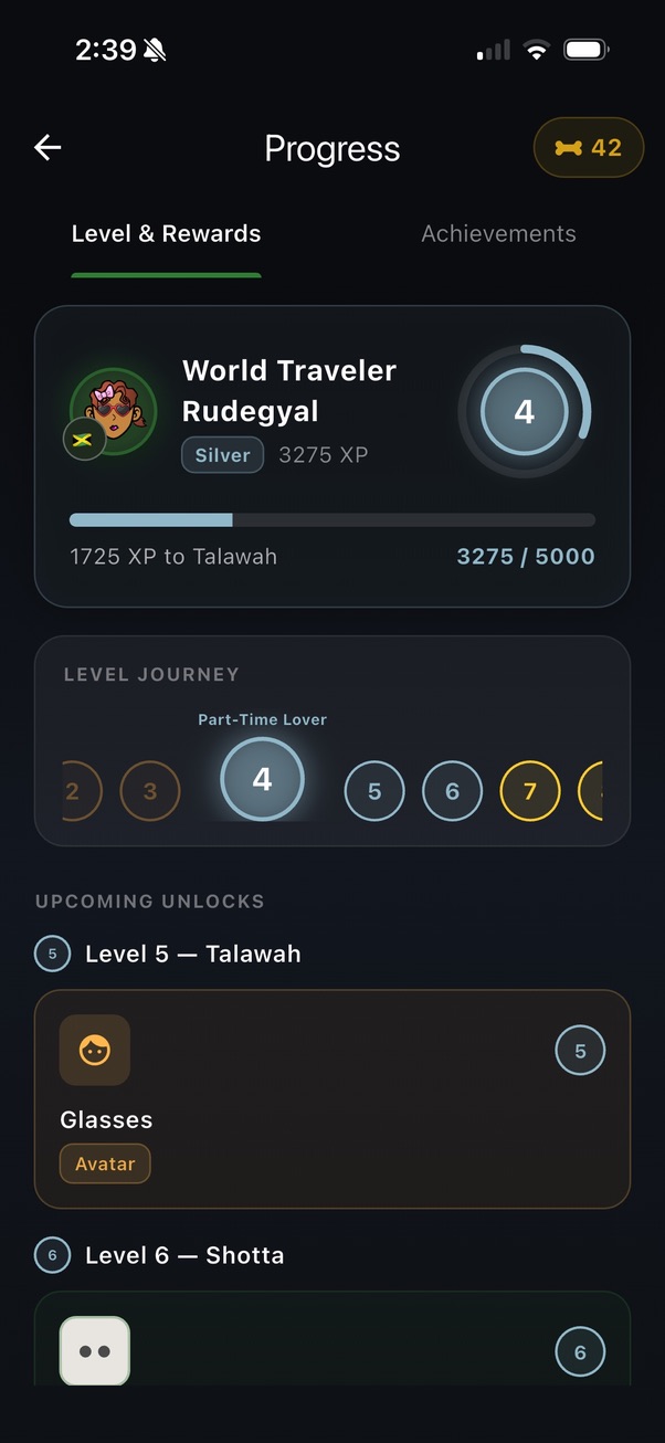 Level and rewards screen